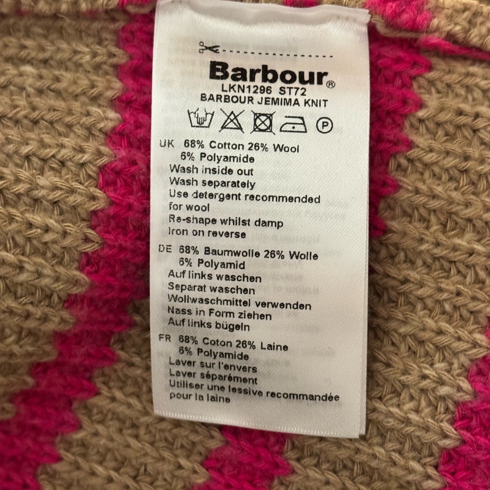 Barbour Jemima knit sweater in Taupe & Pink Stripe Half-Zip Ribbed Sweater - Picture 4 of 4